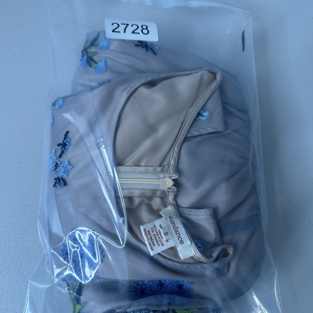Sundance‎ Forget Me Not Floral Embroidered Tulle Dress Small Fit Flare Blue Nude - Picture 11 of 11
